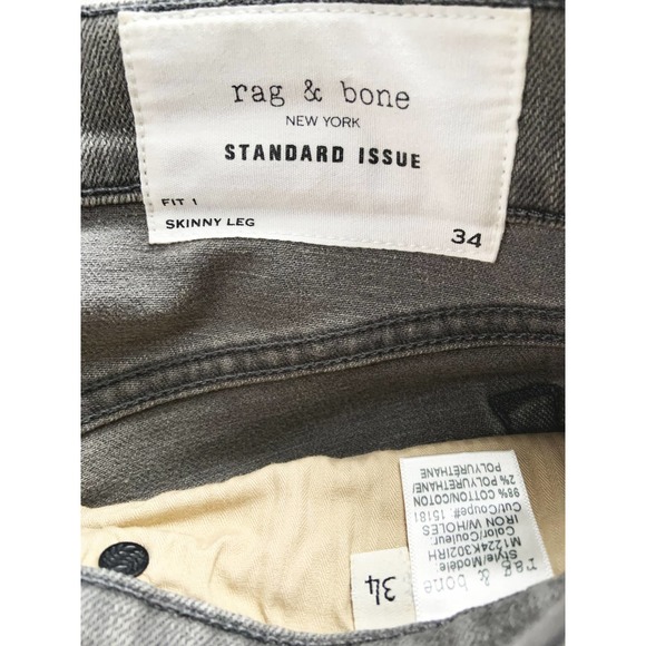 Rag & Bone NY Standard Issue Gray Button Fly Destroyed Skinny Jeans 34 - Picture 5 of 6
